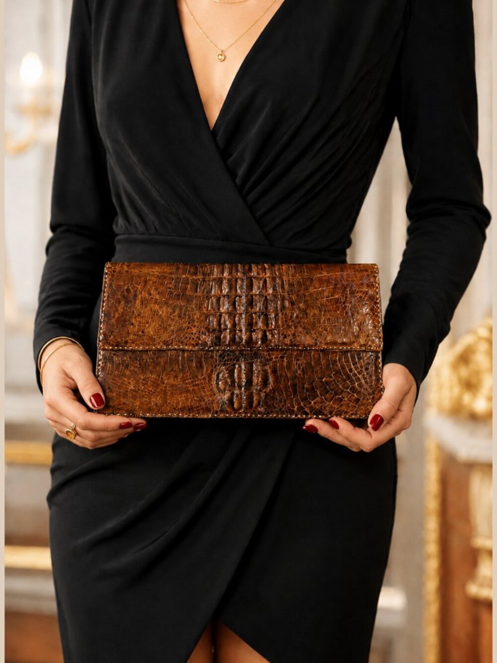 Vintage Colombian Genuine Crocodile Hornback Leather Clutch Brown 60s 70s EUC